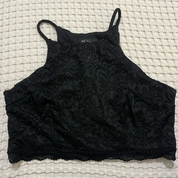BCX Black Lace Halter Top - Picture 1 of 4